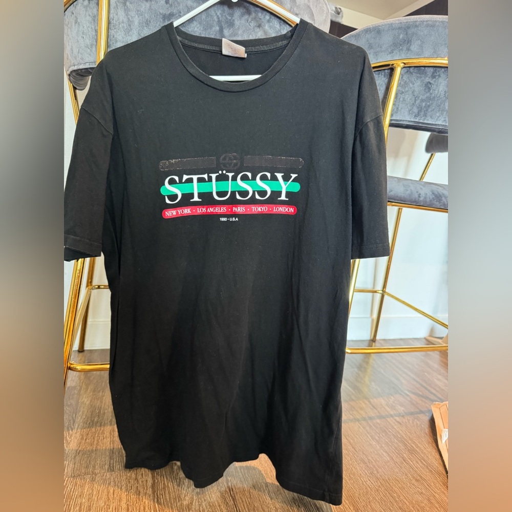Stussy Black Short Sleeve Tee with Bold Logo-XL (used)
